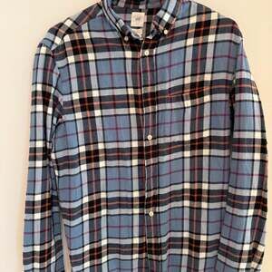 H&M Logg Plaid FLANNEL Long Sleeve Shirt Blue/Coral/Red Mens M 43x27 Cotn Pocket